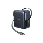 شارژر دیواری فست 100 وات بیسوس مدل Baseus EnerCore CJ11 دو پین با ۲ خروجی USB-C و ۱ خروجی USB به همراه کابل جمع‌شونده با گارانتی ۲۴ ماهه شرکتی
